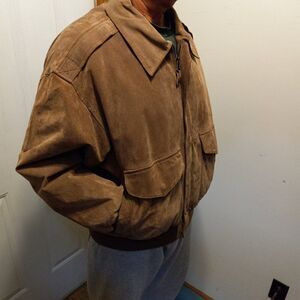 OBO Tan Leather Bomber Jacket